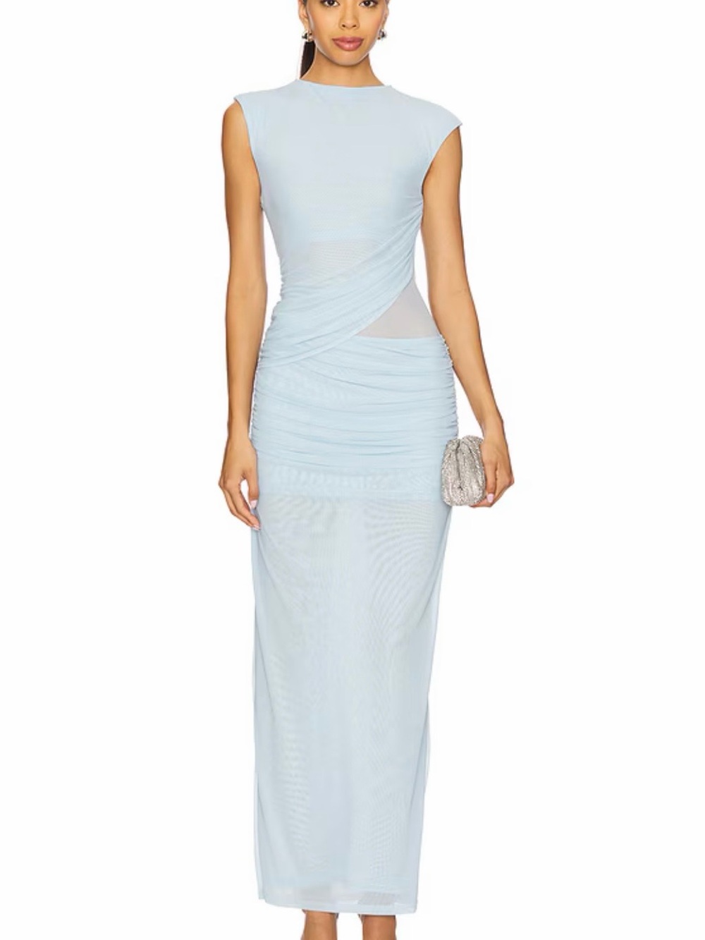 Elegant Light Blue Maxi Dress with Sheer Side Panel